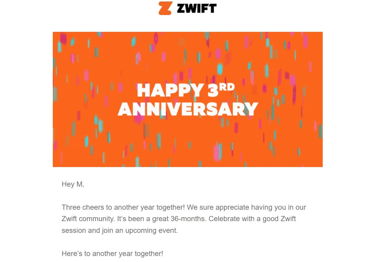 Zwift3周年のメッセージ